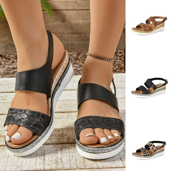 Sandals for Women 2025, Xunlbb Women's Summer Size Wedge Fish Mouth Roman Sandals(Black,Size:36)
