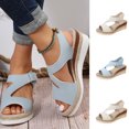 thumbnail image 1 of Sandals for Women 2025, Xunlbb Women's Summer Size Wedge Fish Mouth Roman Sandals(Blue,Size:36), 1 of 9