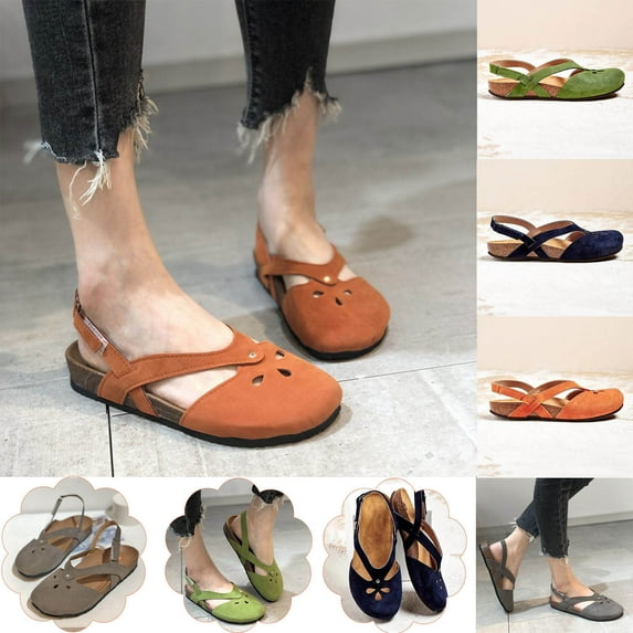 Sandals for Women 2025, Xunlbb Women's foreign Trade Plus-size Fashion Retro Empty One Line Buckle Flat Sandals(Black,Size:35)