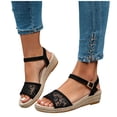 thumbnail image 1 of Sandals for Women 2026 Comfortable Wedge Platform Braided Espadrilles Ankle Strap Open Toe Heels Beach Slip on Summer Shoes D-Black Size 8, 1 of 5