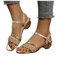 thumbnail image 1 of Sandals for Women 2026 Elegant Chunky Low Heels Open Toe Glitter Rhinestone Dressy Wedding Party Prom Pumps Shoes Gold Size 6, 1 of 7