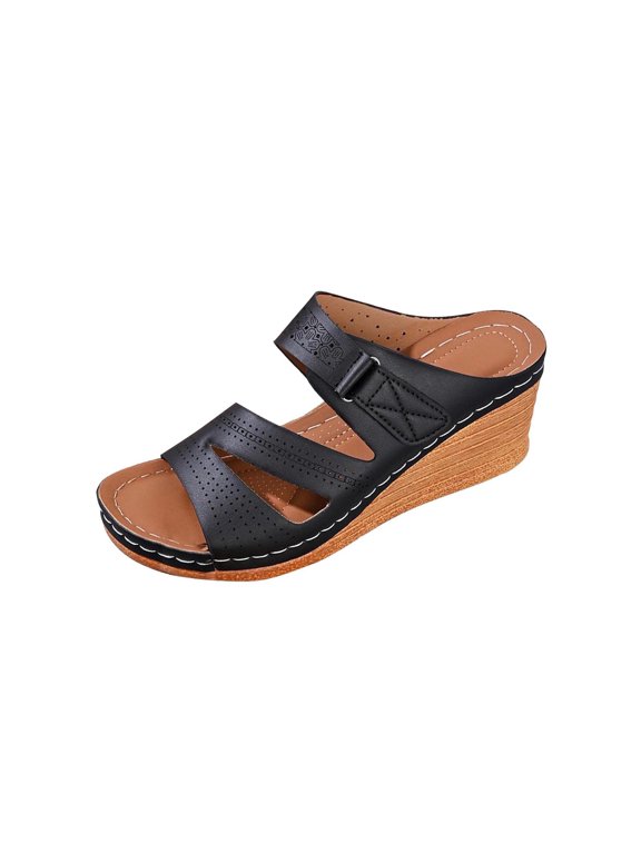 Sandals for Women Baeitkot Women's Fashionable and Versatile Plus-Size Peep-Toe Wedge Heels Spring/Summer Style Trendy and Comfortable Slippers