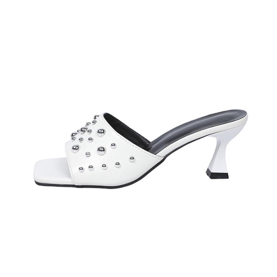 Sandals for Women Beach Fashion Summer Kitten Heel High Heels Open Toe Slip-On Comfortable Sandals Casual Daily Shoes White 5