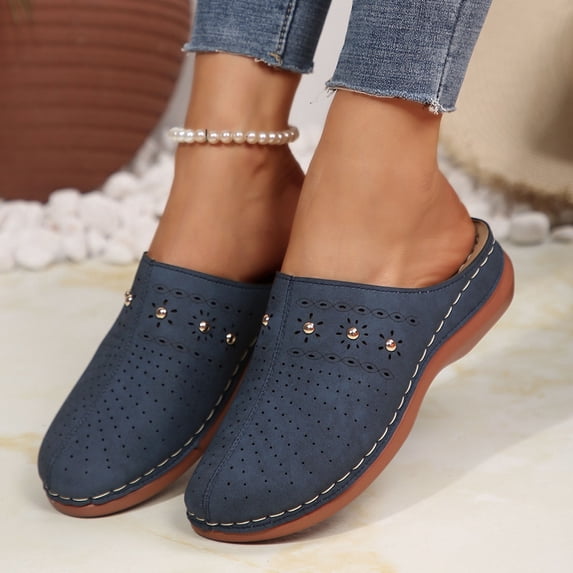 Sandals for Women Beach Fashion Wedge Heel Close Toe Hollow Slip-On Slides Slippers Summer Causal Dressy Daily Shoes for Women