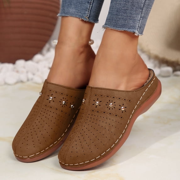 Sandals for Women Beach Fashion Wedge Heel Close Toe Hollow Slip-On Slides Slippers Summer Causal Dressy Daily Shoes for Women