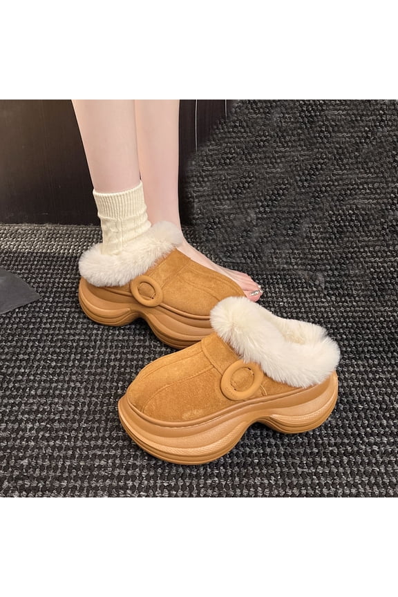 Sandals for Women Casual Fleece-Lined Warm Thick-Soled Slippers Closed-Toe Shoes Suitable For Fall And Winter Slippers.