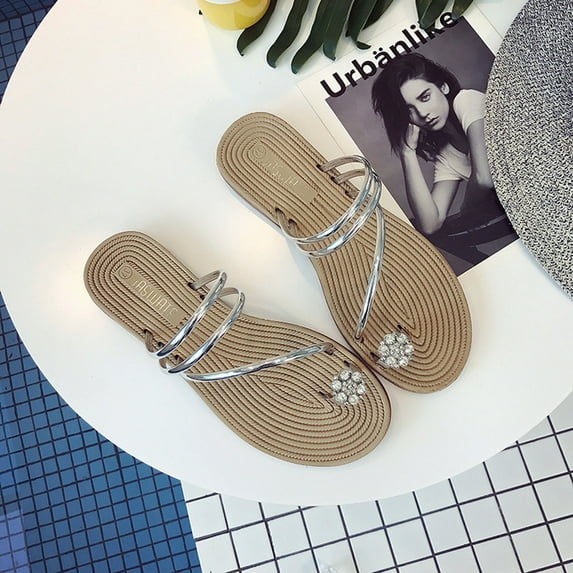 Sandals for Women Clearance,AXXD Women's Shoes Flat Shoes Ladies Beach Sandals Summer Non-Slip Causal Slippers for New Trends Silver 4.5