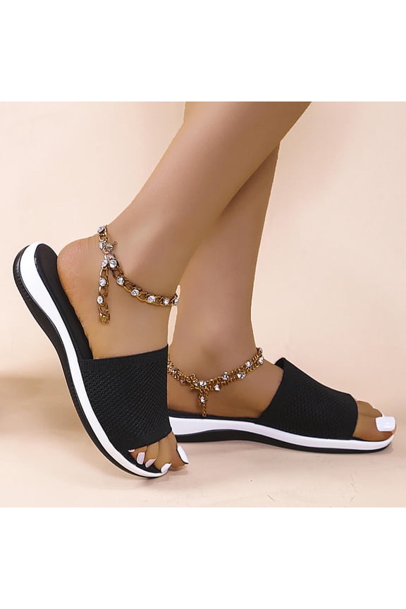 Slippers for Women,Women's Shoes Summer Thick Bottom Slope Heel Shoes Beach Sandals Roman Slippers for Women'S Easter Outfits Black 7.5
