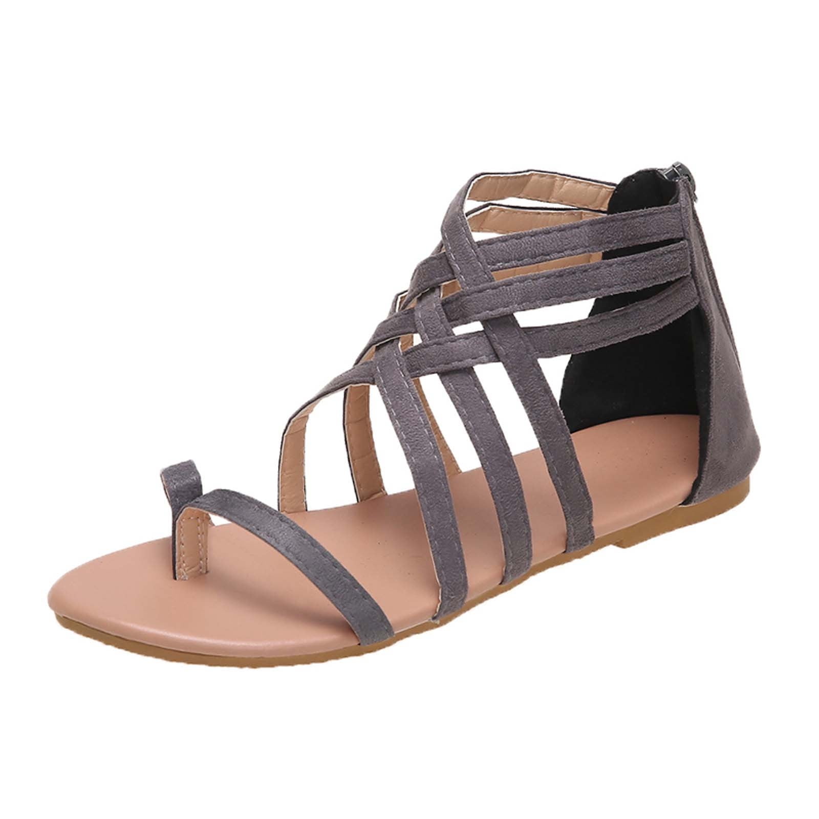 Sandals for Women Clearance Summer Cross tied Zipper Flat Sandals