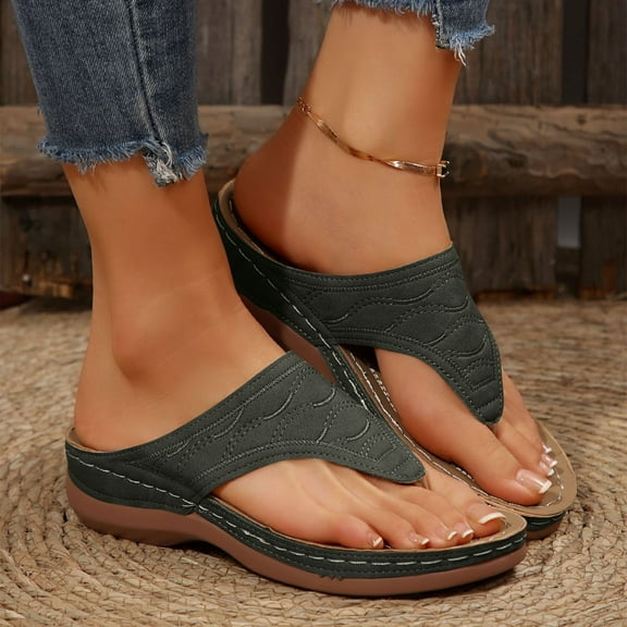 Sandals for Women Comfortable Orthopedic Flip Flops for Women Summer Breathable Slip On Beach Sandals Dress Shoes Green Women Sandal