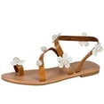 thumbnail image 1 of Sandals for Women Flat Bohemia Pearls Flower Beach Sandals Toe Ring Slip On Gladiator Sandal Wedding Party Shoes, 1 of 5