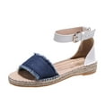 thumbnail image 1 of Sandals for Women Flat Denim Cloth Band Open Toe Sandal Buckle Ankle Strap Espadrille Sandals Vacation Beach Shoes, 1 of 5