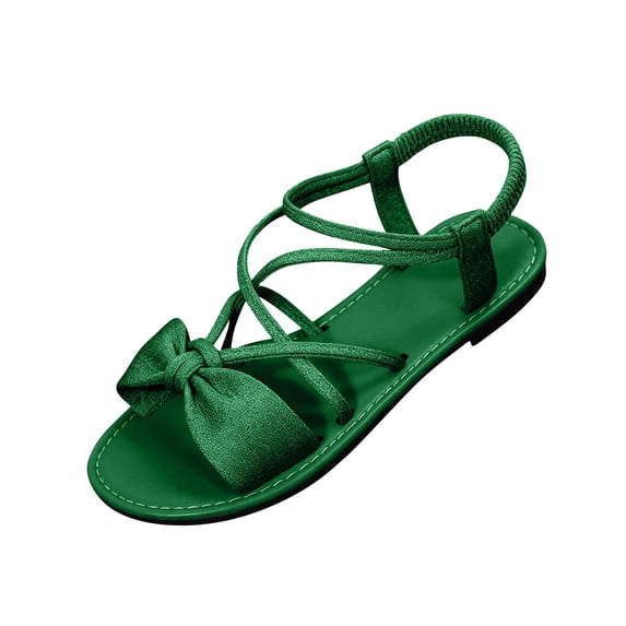 Sandals for Women Flat Dressy Cute Ankle Strap Open Toe Cross Bowknot Slingback Flats Summer Casual Comfortable Beach Vacation Slides Shoes 36