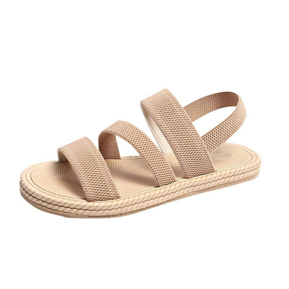 Sandals for Women Flat Heel Open Toe Casual Daily Solid Color Ankle Strap Women Footwear Women Beach Vacation Holiday Vintage Fashion Beige 9.5