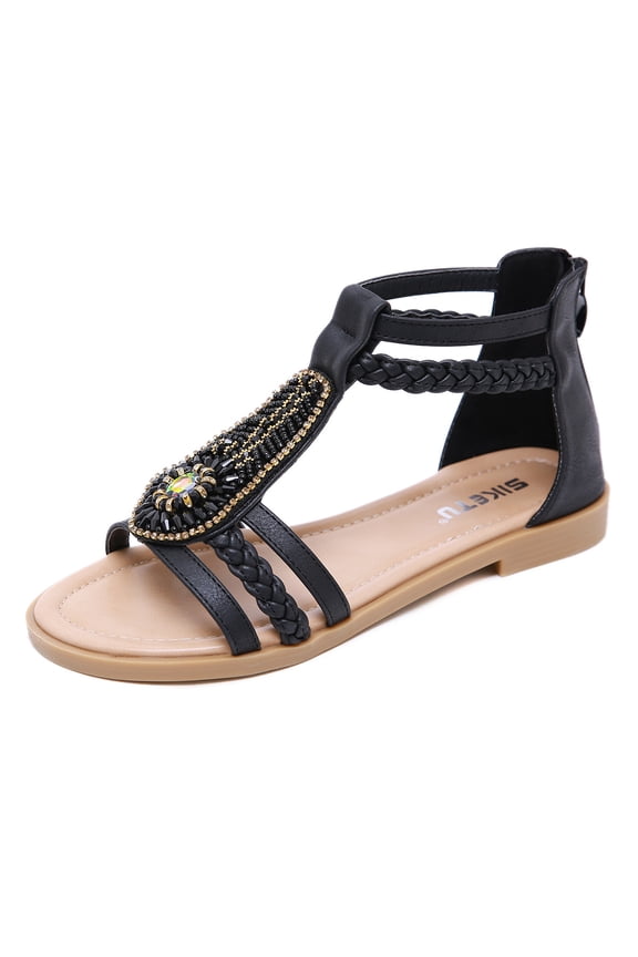 Sandals for Women Flats Sandal with Elastic Ankle Strap Comfortable Bohemian Womens Flat Shoes Dress Slip On Outdoor Summer Shoes