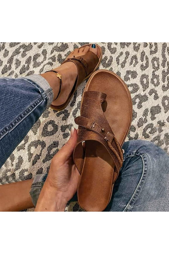 Sandals for Women Girls Orthopedic Flat Shoes Toe Ring Slide Flip Flop Slippers Casual Soft Retro Bohemian Thong Sandals Beach Shoes