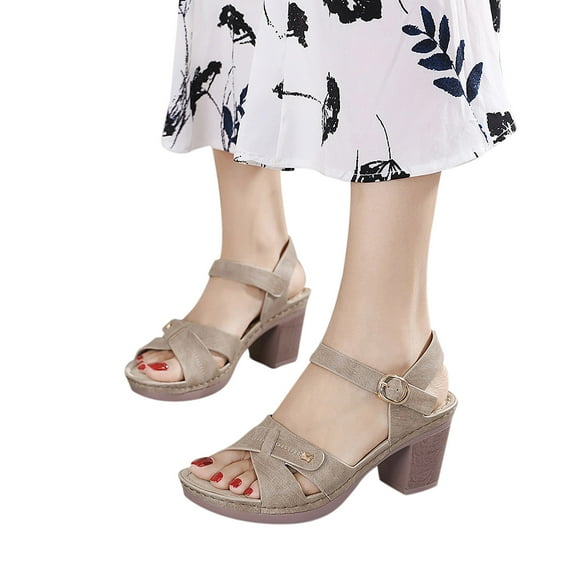 Sandals for Women Metal Buckle CarThread Buckle Thick Heel Comfortable Large Size Women's Sandals