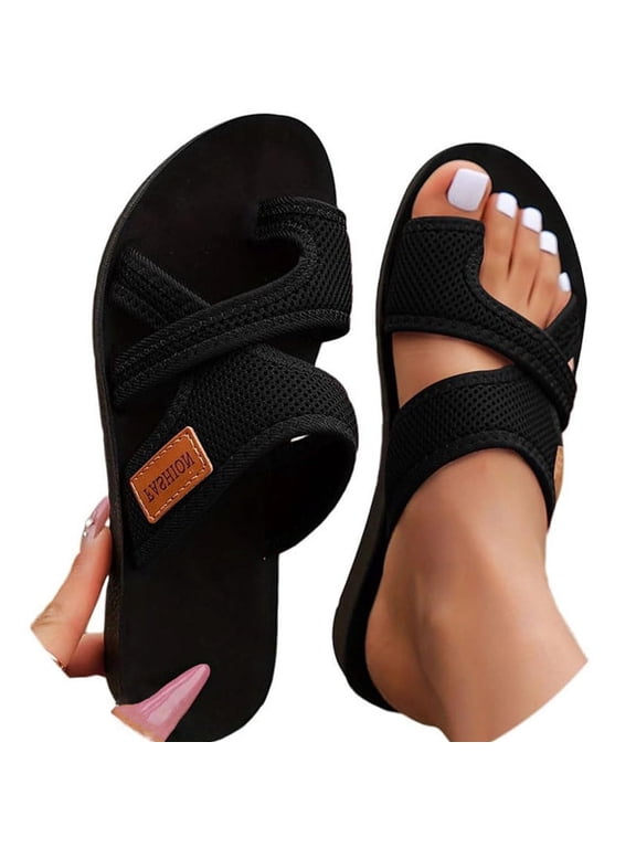 Sandals for Women Orthopedic Sandals Summer Comfort Arch Support Non Slip Wedge Flip Flops for Outdoor Walking Beach party Slippers,Black,40