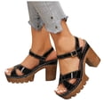 thumbnail image 1 of Sandals for Women Platform Lug Sole Ankle Strap Heels Comfortbale Arch Support Orthopedic Shoes Bridal Wedding Party Dress Shoes Black Size 9.5, 1 of 6