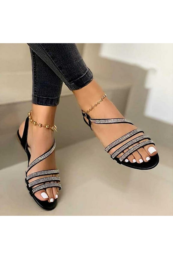 Sandals for Women Rhinestone ,Women's Bohemia Bling Glitter Flat Sandals Flat Gladiator Sandals Open Toe Dress Shoes