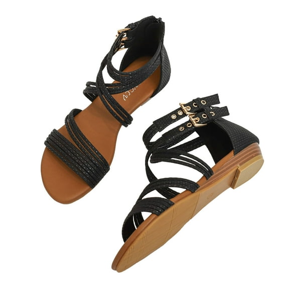 Sandals for Women Slope Heel Woven Sandals Women's Versatile Oversized Buckle Roman Shoes