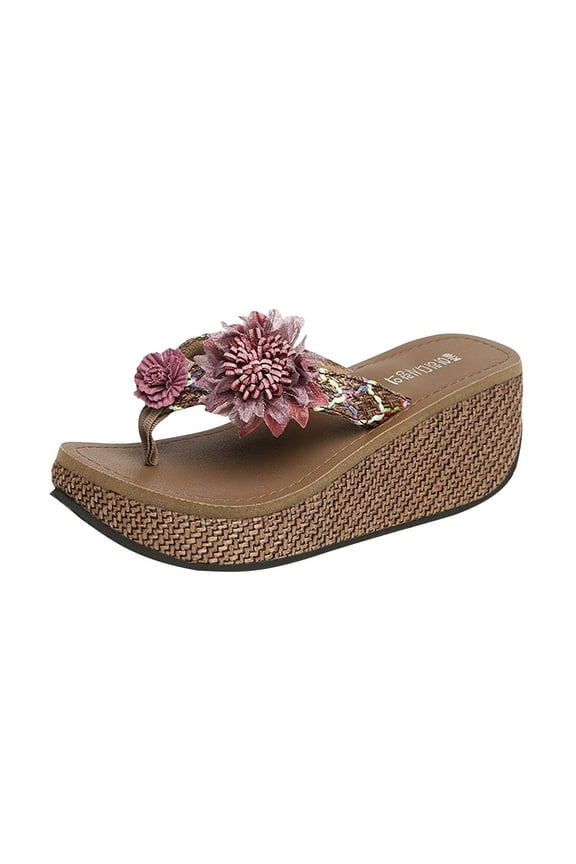 Sandals for Women Summer Fashion Flower Flip Flops Platform Wedge Sandals Slip On Thong Sandal Casual Beach Shoes