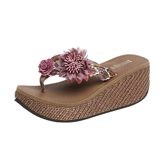 Sandals for Women Summer Fashion Flower Flip Flops Platform Wedge Sandals Slip On Thong Sandal Casual Beach Shoes
