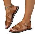 thumbnail image 1 of Sandals for Women Summer Flat Bottomed Round Toe Solid Color Straight Line Buckle Wearing Beach/Roman Sandals Outside, 1 of 4