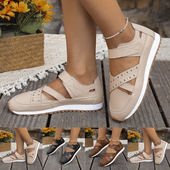 Sandals for Women Thick Heel Closed Toe Summer Daily Shoes Fashion Casual Spring Summer Comfortable Solid Color Hollow Breathable Thick-Soled Sandals