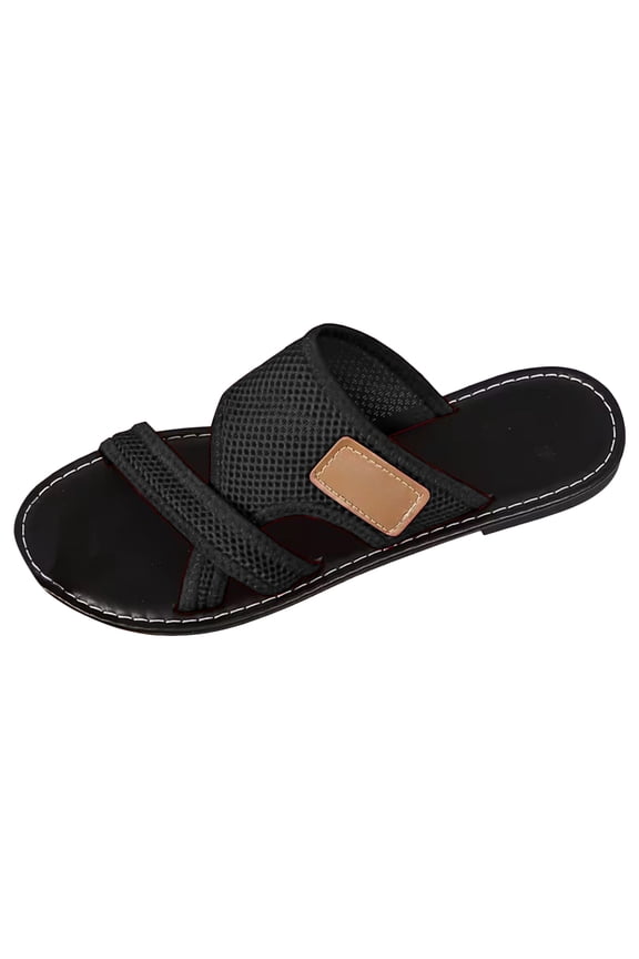 Sandals for Women Wide Width Open Toe Slip On Beach Sandal Comfortable Mesh Slide Orthopedic Walking Shoes Black Size 8.5