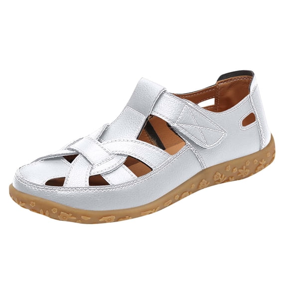 Sandals for Women Women's Fashion Casual Versatile Soft Bottom Hollow Leisure Spring Style Fashionable And Comfortable Beach Flat Sandals Silver