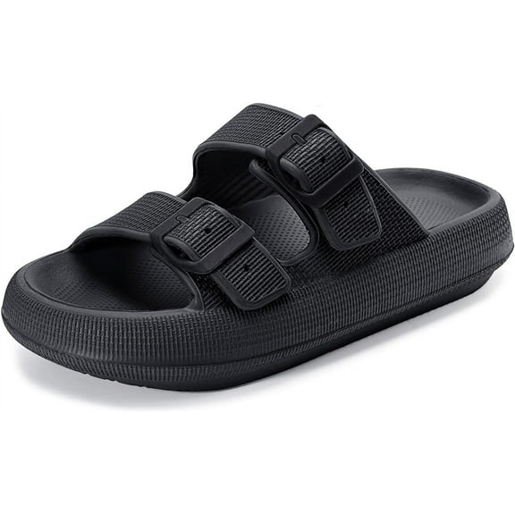Sandals for Women and Men - Pillow Slippers - Double Buckle Adjustable Slides - EVA Flat Sandals