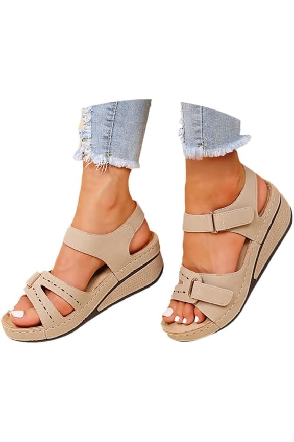 Sandals for Women , foot arch pad Flat Sandals Wide Width Comfort Adjustable Ankle Strap Sandal Comfortable  Shoes Summer Vacation