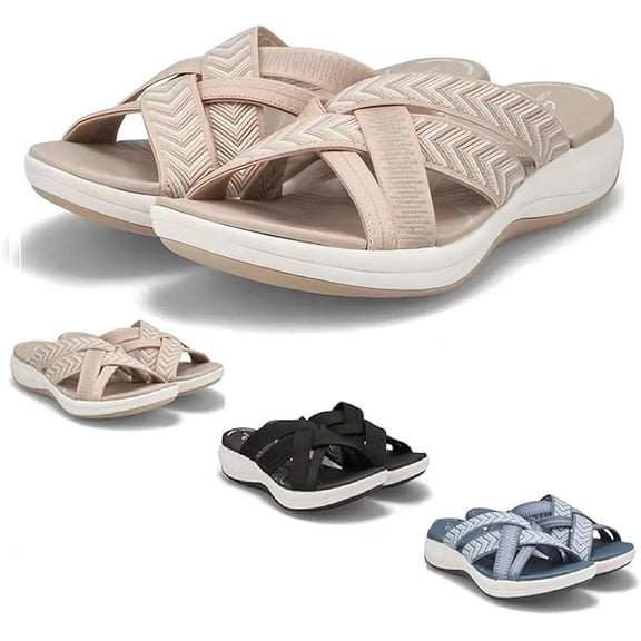 Sandals for Women, foot arch pad Walking Slides with Soft Cushion, Wide Width Comfortable Slippers