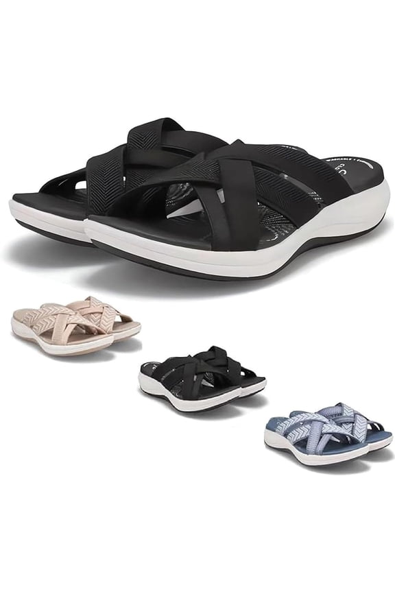 Sandals for Women, foot arch pad Walking Slides with Soft Cushion, Wide Width Comfortable Slippers