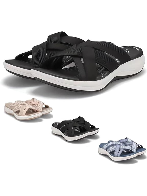 Sandals for Women, foot arch pad Walking Slides with Soft Cushion, Wide Width Comfortable Slippers
