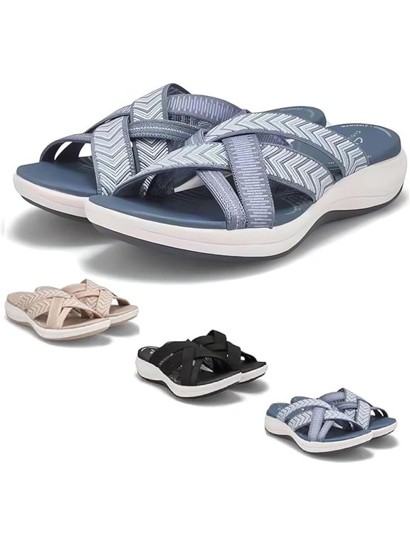 Sandals for Women, foot arch pad Walking Slides with Soft Cushion, Wide Width Comfortable Slippers