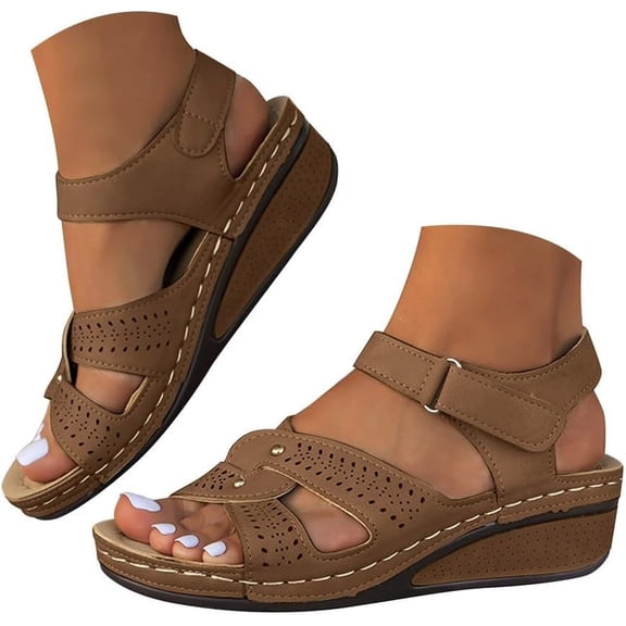 Sandals for Women , hook and loop fastener Sandals Open Toe Ankle Strap Comfortable Platform Walking Shoes Summer