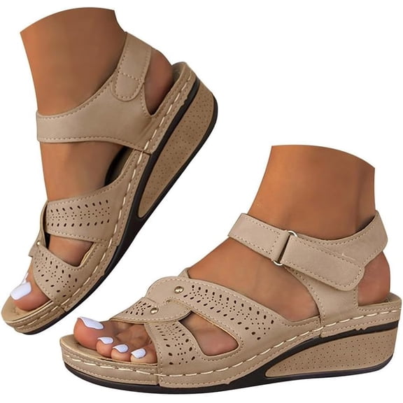 Sandals for Women , hook and loop fastener Sandals Open Toe Ankle Strap Comfortable Platform Walking Shoes Summer