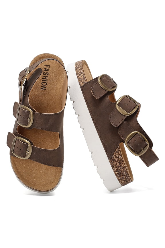 Sandals For Women With Soft Cork Footbed, Lady Slip On Clog Mules With Adjustable Double Buckle, Open Toe Flat Slide Shoes, Summer Outdoor Back Strap Slipper