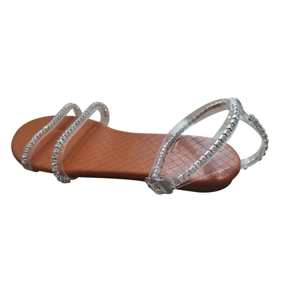 Sandals for Womens Girls Wedding Dressy, Bling Rhinestone Pearl Flat Gladiator Sandals Summer Cute Dress Beach Travel Shoes