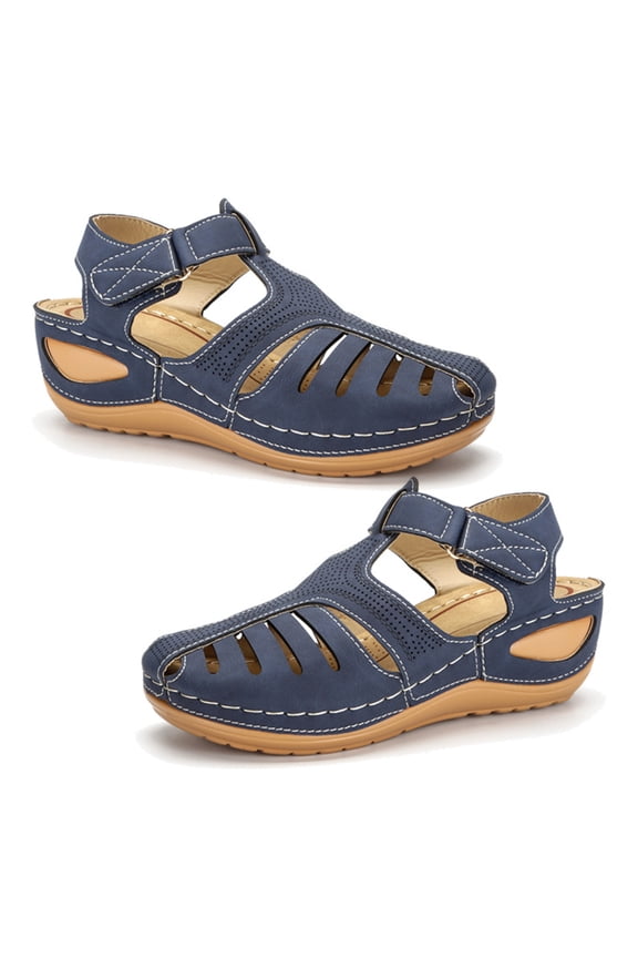 Sandals for women summer beach shoes, casual and comfortable round head cave outdoor shoes-blue