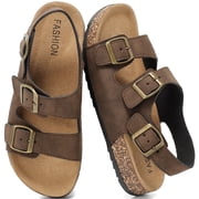 CKWLXQY Sandals For Women With Soft Cork Footbed, Mens Slip On Clog Mules With Adjustable Double Buckle, Open Toe Flat Slide Shoes, Summer Outdoor Back Strap Slipper