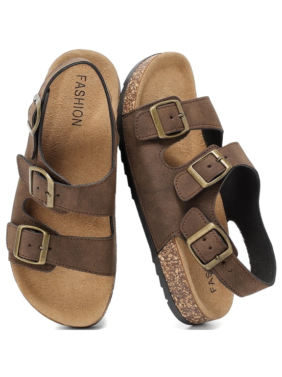 Sandals For Women With Soft Cork Footbed,Mens Slip On Clog Mules With Adjustable Double Buckle,Open Toe Flat Slide Shoes, Summer Outdoor Back Strap Slipper