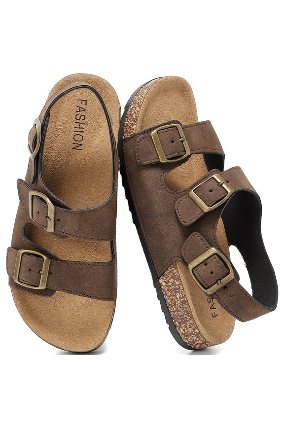 Sandals For Women With Soft Cork Footbed, Mens Slip On Clog Mules With Adjustable Double Buckle, Open Toe Flat Slide Shoes, Summer Outdoor Back Strap Slipper
