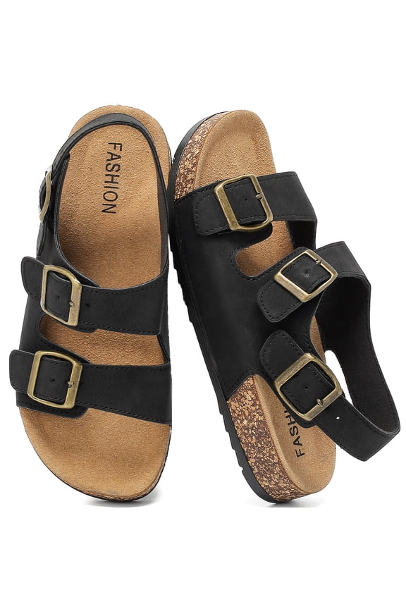 Sandals For Women With Soft Cork Footbed, Mens Slip On Clog Mules With Adjustable Double Buckle, Open Toe Flat Slide Shoes, Summer Outdoor Back Strap Slipper