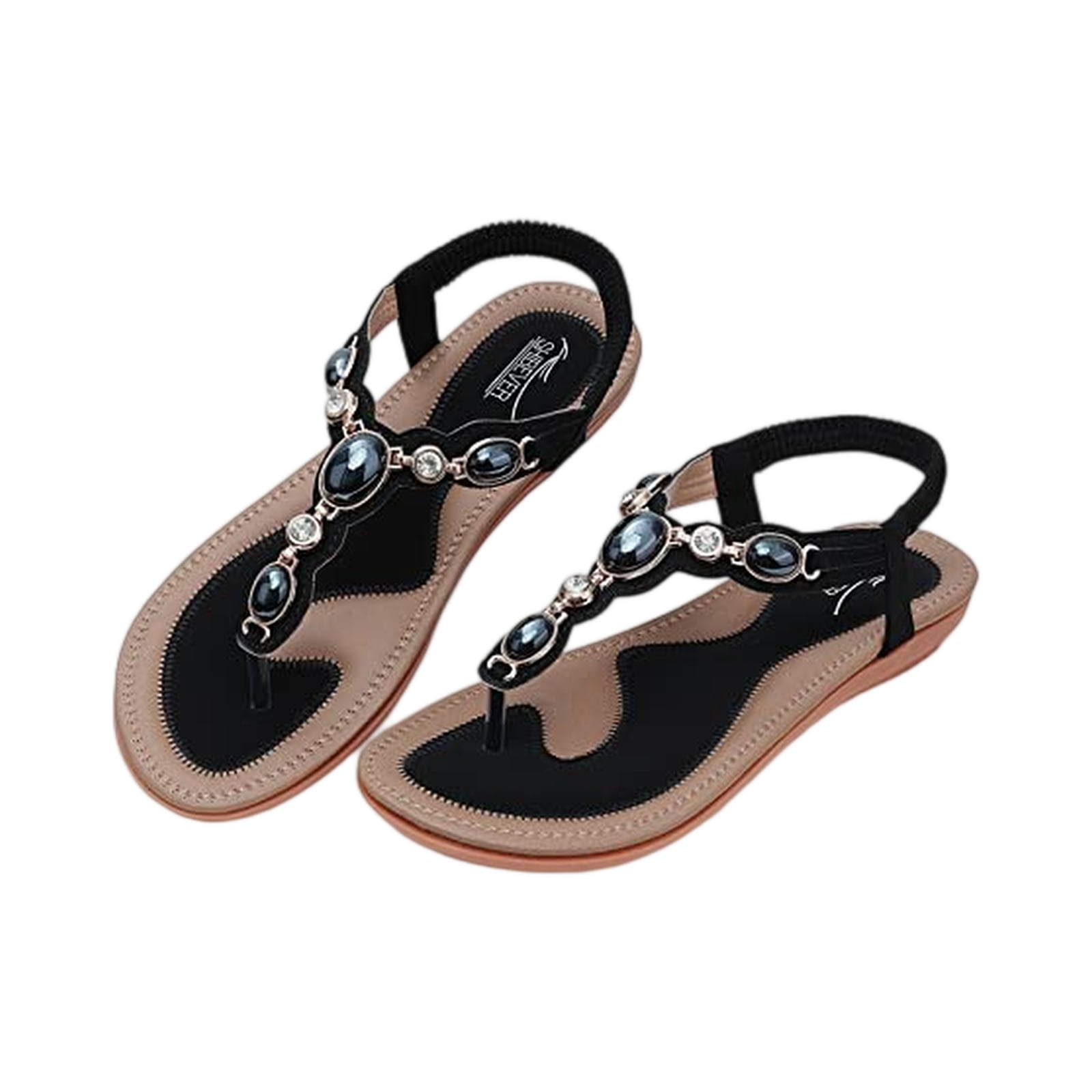 Sandals women open toe bohemian flat shoes with stable arch support non-slip bottom soft comfortable construction women's sandals perfect for summer walking beach holidays casual occasions,Black 37
