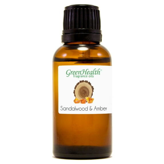 Sandalwood & Amber Fragrance Oil - 1 fl oz - Amber Glass Bottle w/ Euro Dropper - GreenHealth