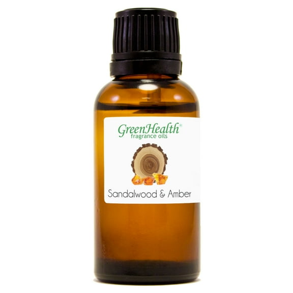 Sandalwood & Amber Fragrance Oil - 1 fl oz - Amber Glass Bottle w/ Euro Dropper - GreenHealth