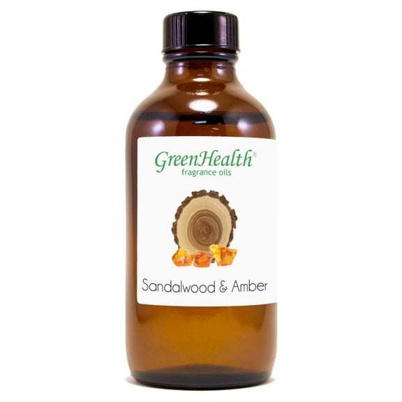 Sandalwood & Amber Fragrance Oil - 4 fl oz - Amber Glass Bottle w/ Cap - GreenHealth